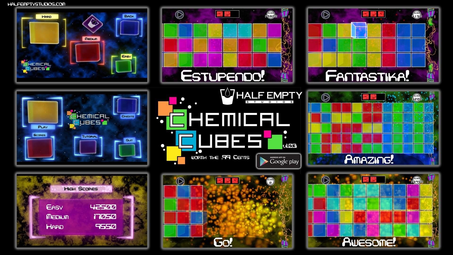 early beta screenshots of 'Chemical Cubes'.